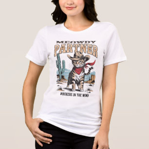 T-shirt En Tri-matière Vintage Cat Meowdy Partenaire Cowboy Cadeaux Pour 