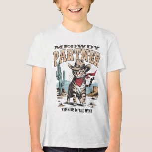T-shirt En Tri-matière Vintage Cat Meowdy Partenaire Cowboy Cadeaux Pour