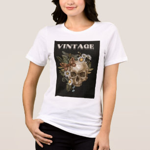 T-shirt En Tri-matière Vintage Crâne Botanique Floral Cottagecore pour Fe