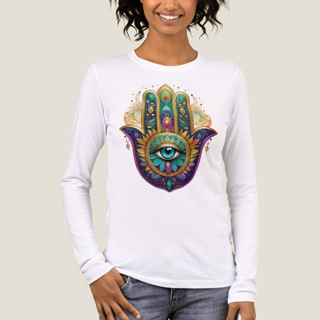 T-shirt En Tri-matière Violet Green Gold Petals Hamsa Turquoise Third Eye (Recto)