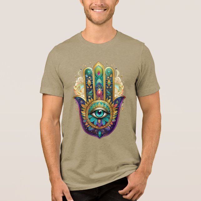 T-shirt En Tri-matière Violet Green Gold Petals Hamsa Turquoise Third Eye (Recto)