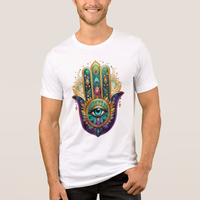 T-shirt En Tri-matière Violet Green Gold Petals Hamsa Turquoise Third Eye (Recto)