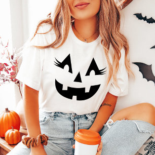T-shirt En Tri-matière Visage Féminin de Citrouille de Halloween en Noir 