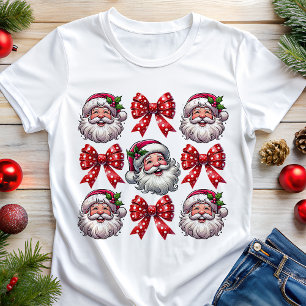 T-shirt En Tri-matière Visages de Père Noël Rétro et Rubans Rouges de Noë