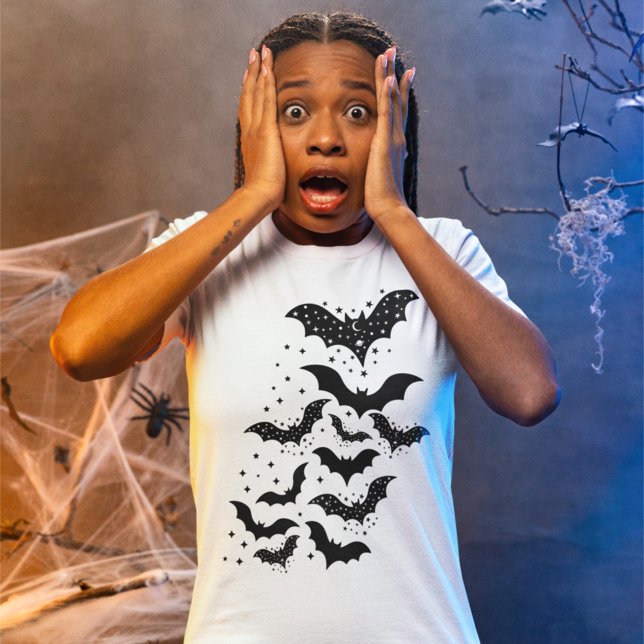 T-shirt En Tri-matière Voler Halloween Galaxy chauves-souris et étoiles (Créateur téléchargé)
