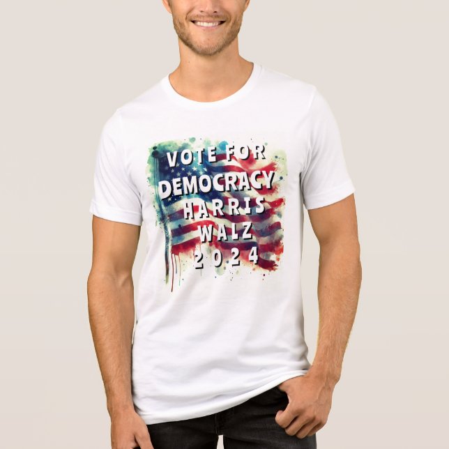 T-shirt En Tri-matière Vote pour la démocratie Harris Walz (Recto)