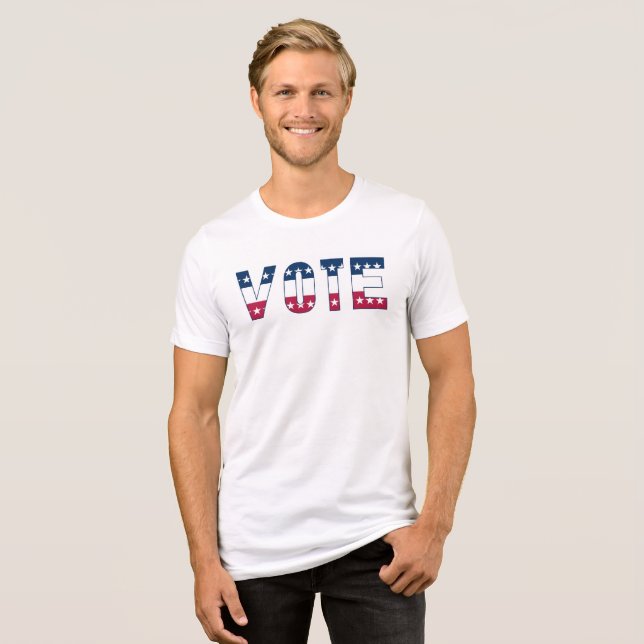 T-shirt En Tri-matière VOTE Rouge Blanc et Bleu avec étoiles (Recto plein)