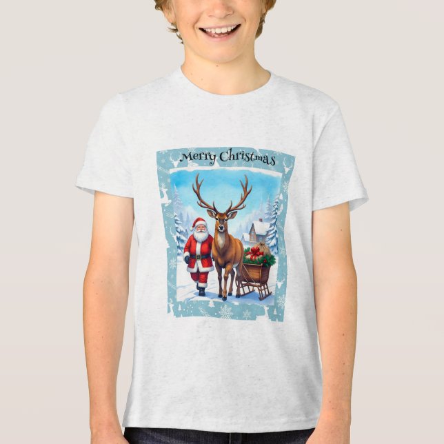T-shirt En Tri-matière Voyage de Noël du Père Noël et du Rindeer (Recto)