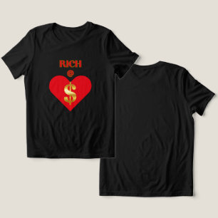 T-SHIRT  EN TRI-MATIÈRE VRAIE RICHESSE FEMME GRAPHISME COEUR NOIR ROUGE