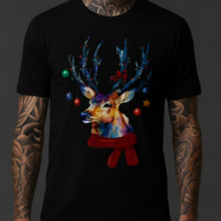 T-shirt En Tri-matière Watercolor Reindeer Christmas Ornaments Holiday
