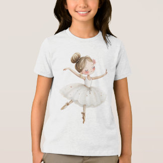 T-shirt En Tri-matière White Ballerina Swan Lake Watercolor Gold Stars