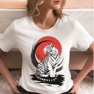 T-shirt En Tri-matière White Tiger With Red Sun Artistic 