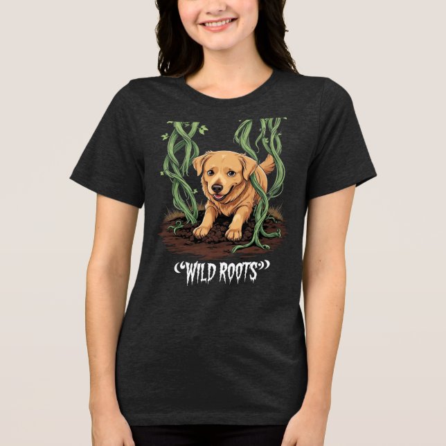 T-shirt En Tri-matière Wild Roots – Spooky Golden Retriever Garden Design (Recto)