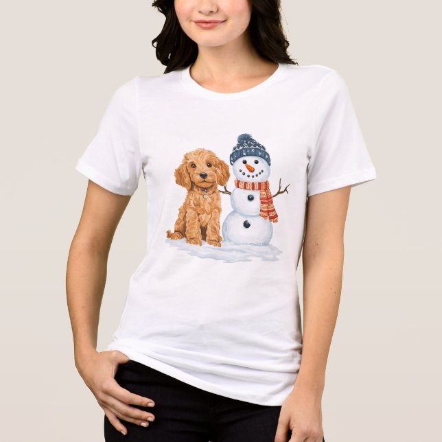 T-shirt En Tri-matière Winter Goldendoodle Dog Cute Snowman (Recto)
