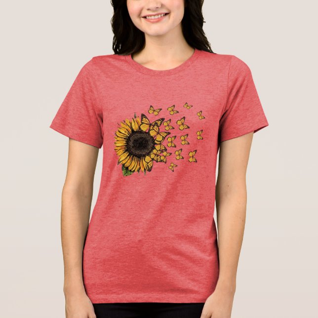 T-shirt En Tri-matière Women’s Sunflower Butterfly Nature Graphic (Recto)