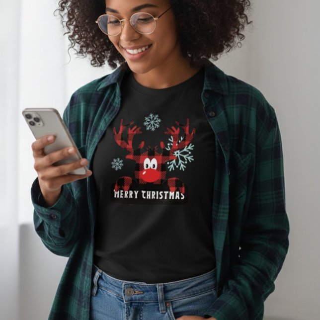 T-shirt En Tri-matière Women's Buffalo Plaid Reindeer Merry Christmas (Créateur téléchargé)