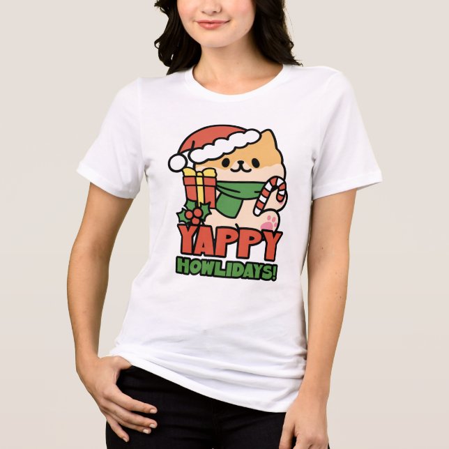 T-shirt En Tri-matière Yappy Howlidays - Jote Christmas Dog Cartoon (Recto)