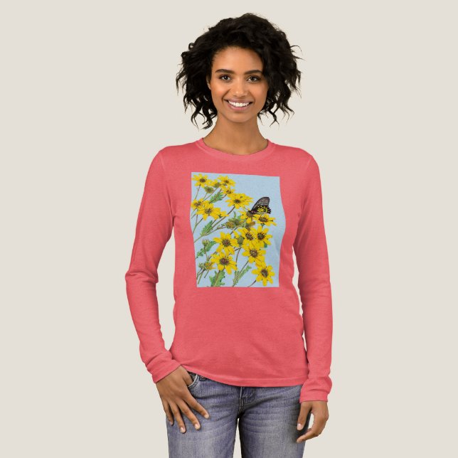 T-shirt En Tri-matière Yellow daisies and butterfly t shirt (Recto complet)