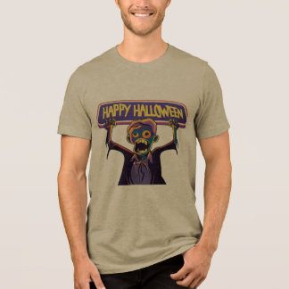 T-shirt En Tri-matière Zombie Coloré Tenant une Bannière Joyeux Halloween