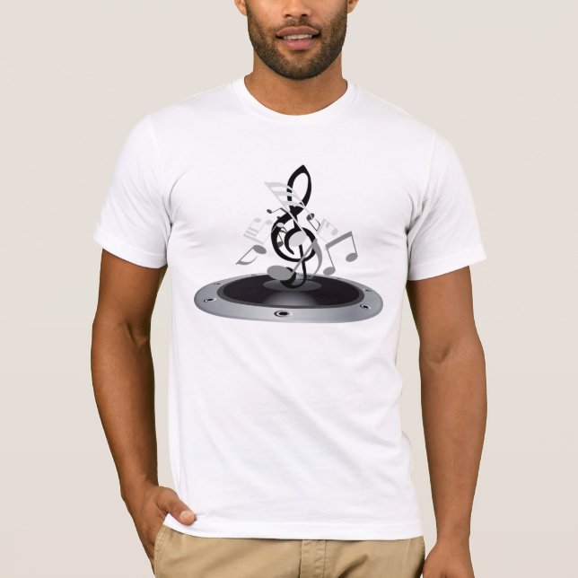 T-shirt Enceinte à notes de musique noires et argentées (Devant)