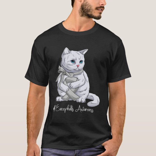 T-shirt Encephalitis Awareness Month Silver Ribbon Cat (Devant)
