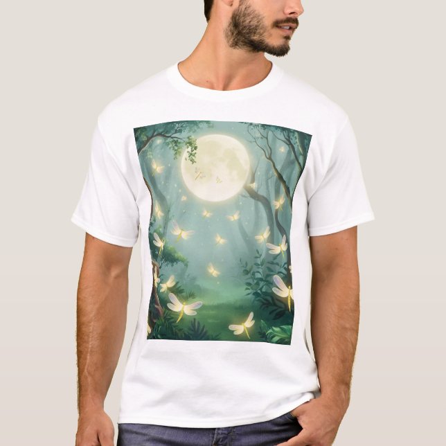 T-shirt Enchantement Lune : Les lucioles dans la forêt (Devant)