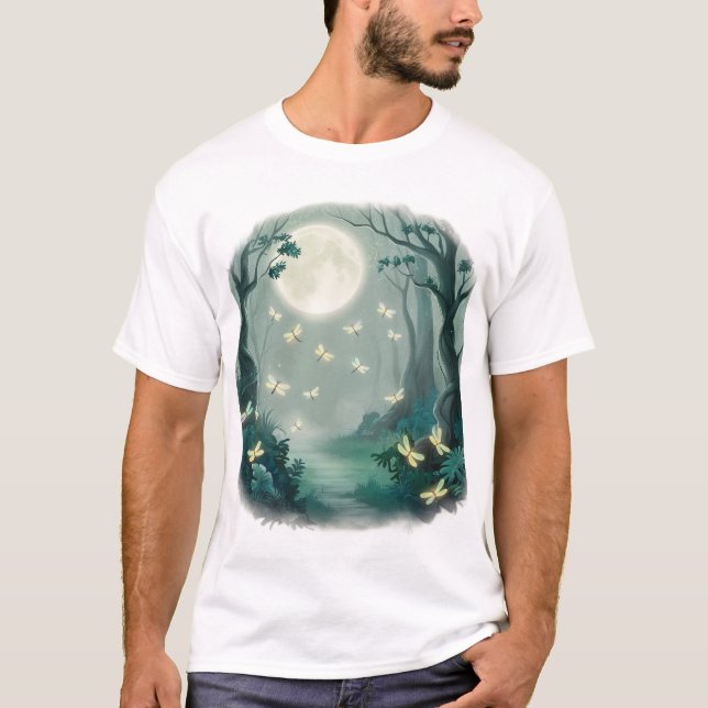 T-shirt Enchantement Lune : Les lucioles dans la forêt (Devant)