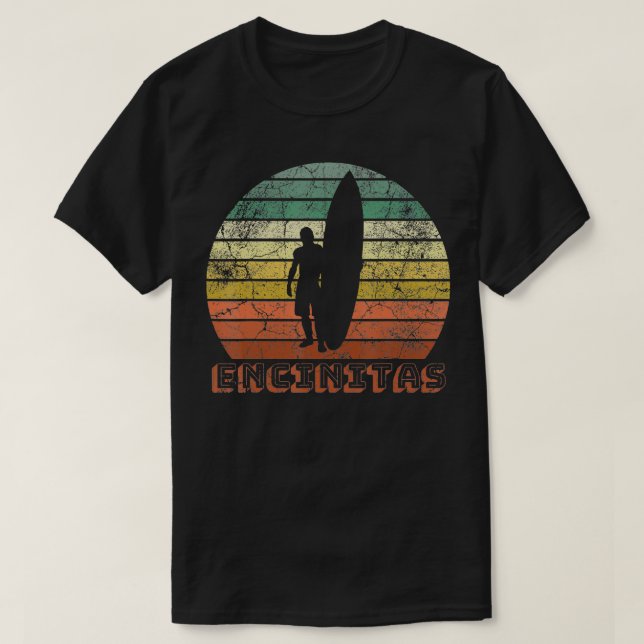 T-shirt Encinitas Beach California Surfer Retro Sunset Vin (Design devant)