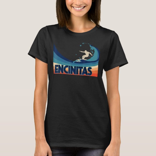 T-shirt Encinitas California Retro Surf Voile & Pêche (Devant)