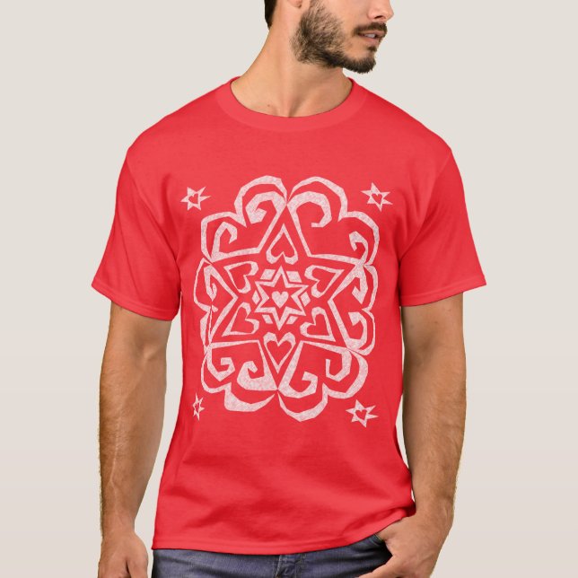 T-shirt Encre de blanc de mandala de coeur d'étoile de (Devant)