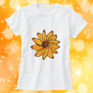 T-shirt Encre Marqueur Fleur Jaune À Main Tirée
