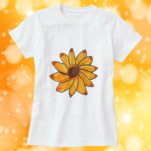 T-shirt Encre Marqueur Fleur Jaune À Main Tirée (A tshirt with a hand drawn yellow flower)