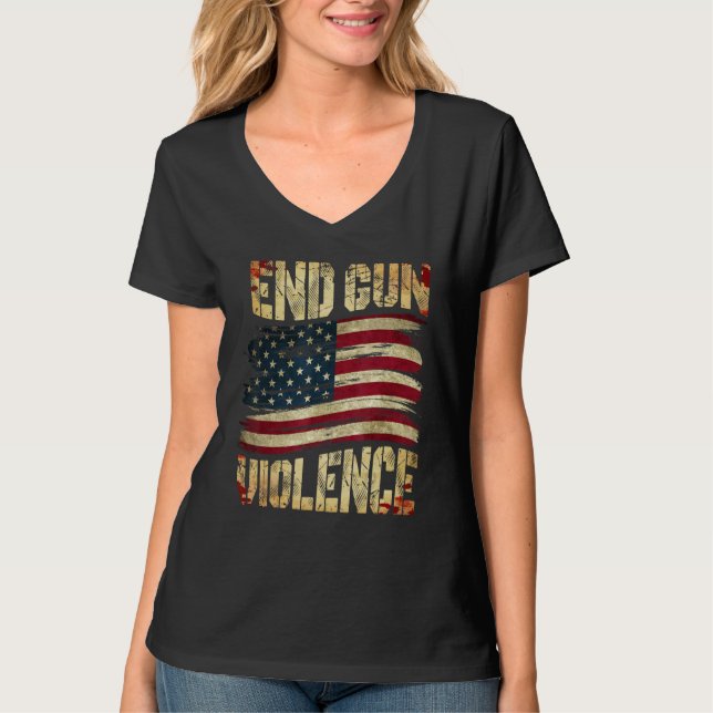 T-shirt End Gun Violence Awareness US Flag Gun Control (Devant)