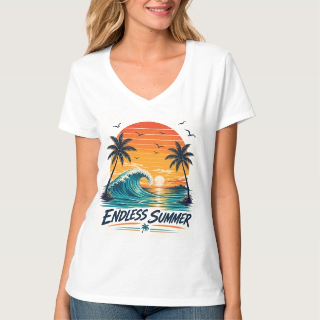 T-shirt Endless Summer | Coucher de soleil tropical rétro  (Devant)