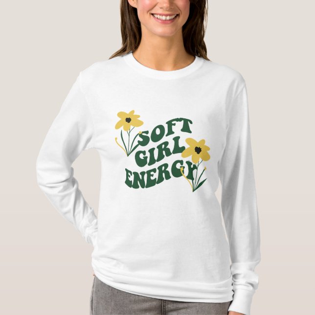 T-shirt Énergie de Fille Douce Fleurs Rétro (Devant)