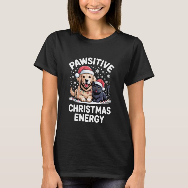T-shirt Énergie de Noël Positive Chien Chat Amour Holi (Devant)