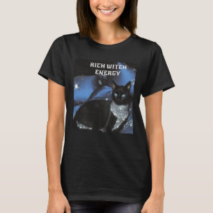 T-shirt Énergie de sorcière riche Halloween Chat noir Glam