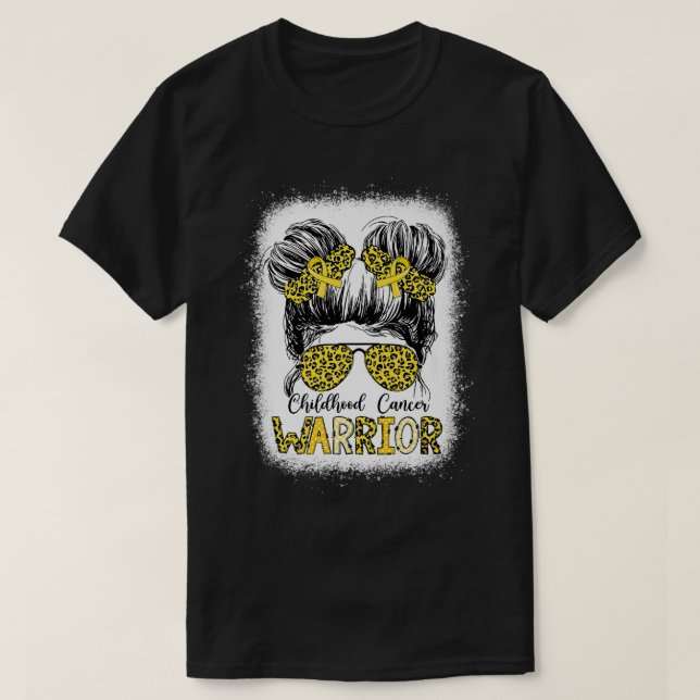 T-shirt Enfance Cancer Guerrier Bleached Gold Messy Bun L (Design devant)