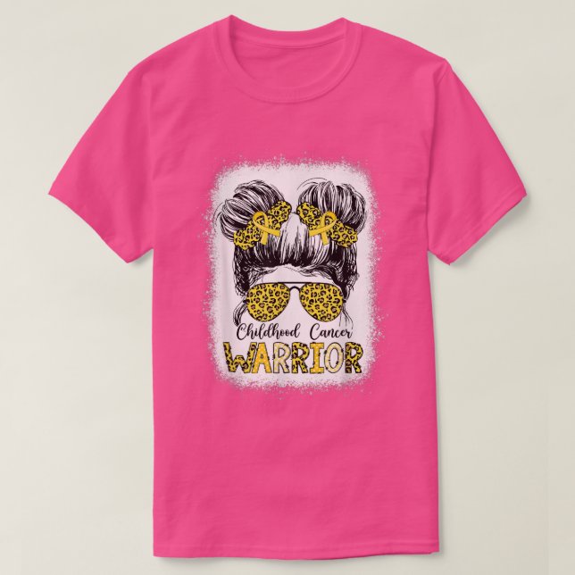 T-shirt Enfance Cancer Guerrier Bleached Gold Messy Bun L (Design devant)