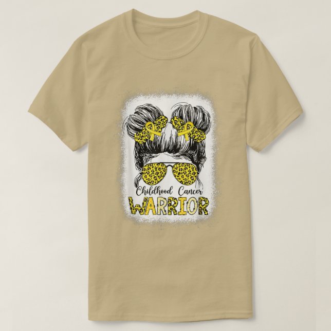T-shirt Enfance Cancer Guerrier Bleached Gold Messy Bun L (Design devant)