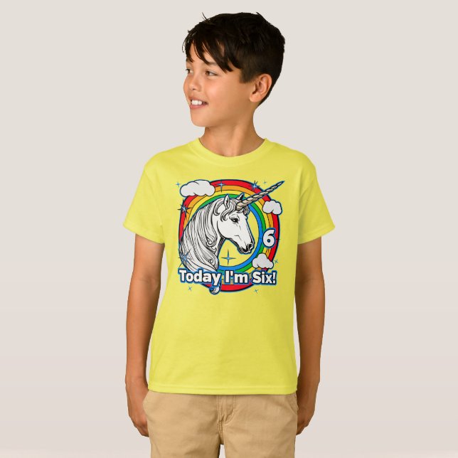 T-shirt Enfant 6e anniversaire Unicorn Arc en ciel aujourd (Devant entier)