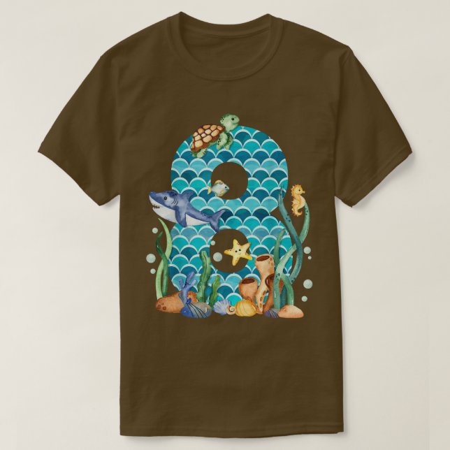 T-shirt Enfant 8e anniversaire Sea Fish Ocean Animarium 8 (Design devant)