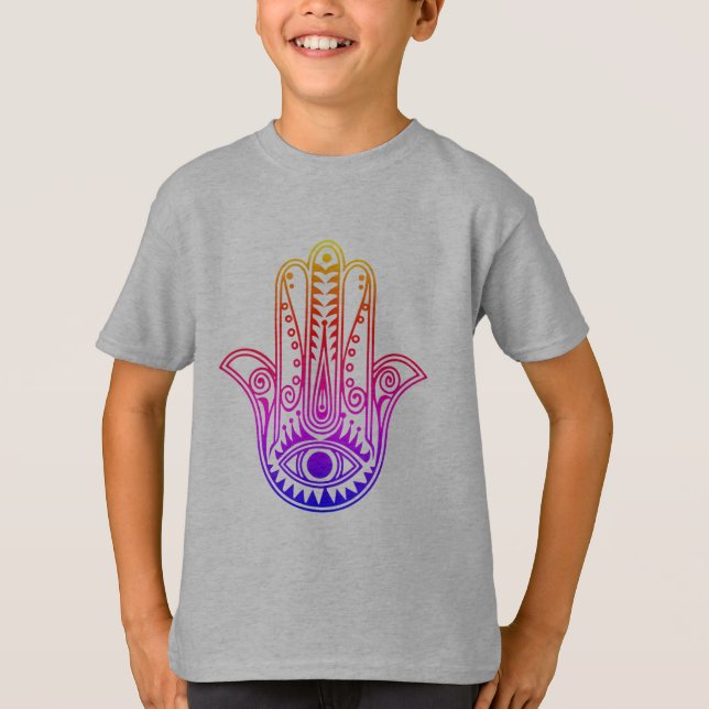 T-shirt enfant avec néon Hamsa Main avec mauvais o (Devant)
