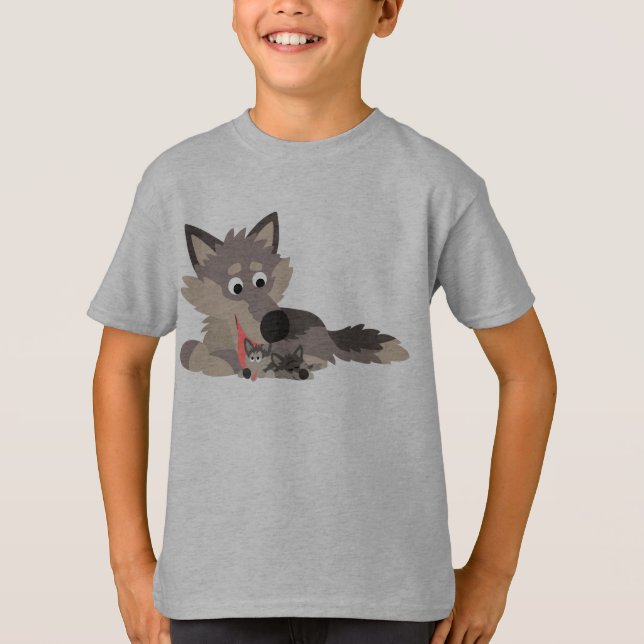 T-shirt enfant caricature mignonne papa Wolf and P (Devant)
