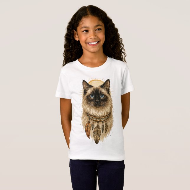 T-Shirt Enfant Chat aux Yeux Bleus Boho (Devant entier)