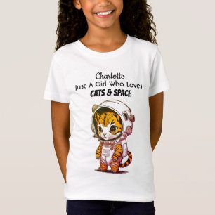T-Shirt Enfant Chat et Amoureux de l'Espace Nom Personnali