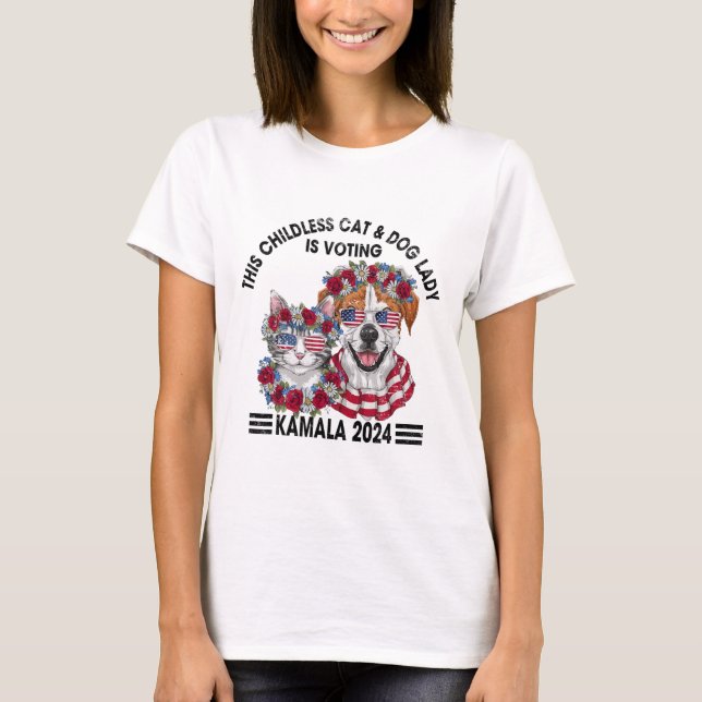 T-shirt Enfant Chat Et Chien Lady Vote Kamala Harris (Devant)