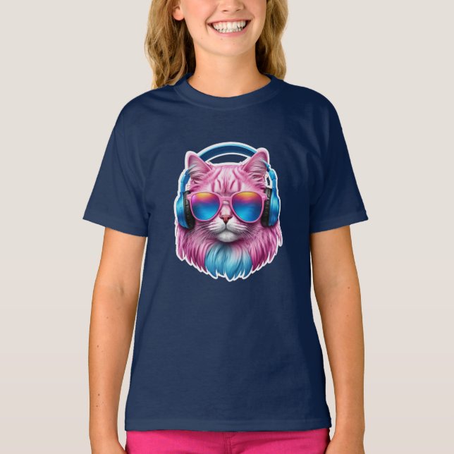 T-shirt enfant chat rose mignon (Devant)