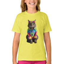 T-shirt enfant chat tabby mignon hippy