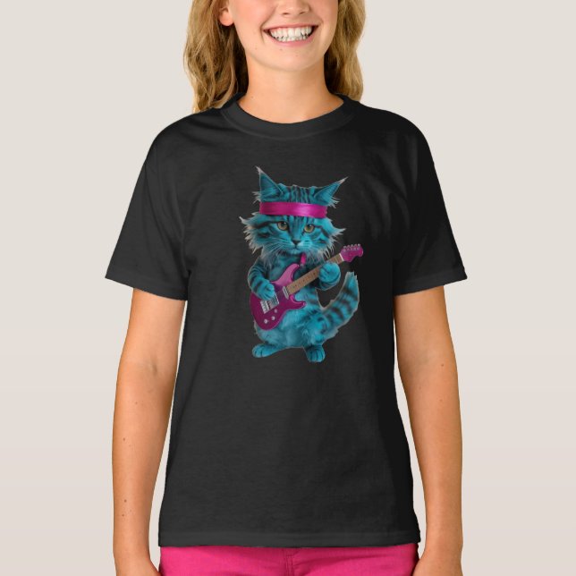T-shirt enfant chat turquoise mignon (Devant)